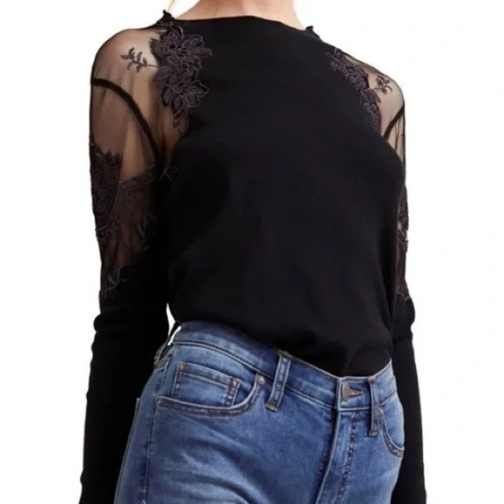 🖤Free People Daniella Black Lace Shoulder Blouse